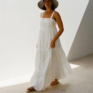 SABO SKIRT WHITE KEISHA RELAXED FLOWY AIRY MAXI DRESS LARGE L